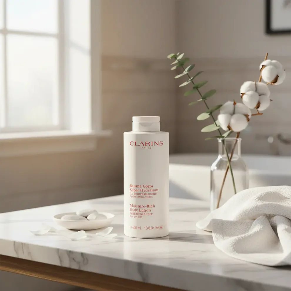 Clarins Moisture Rich Body Lotion 400ml, a luxurious body lotion for dry skin UK