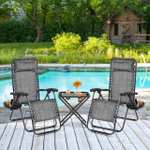 3PCS Zero Gravity Recliner Portable Foldable Outdoor Sunlounger Table Set w/Pillow & Carry Strap (Grey / Black / Beige) sold by Yaheetech UK