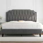 Yaheetech 5ft King Bed Frame Upholstered Platform Bed with Adjustable Button Tufted Headboard Dark Grey King Bed Sold By YaheetechUK